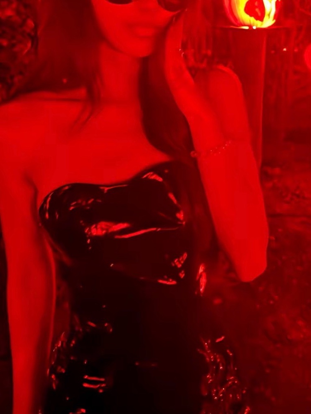 Glossy Black Strapless Latex Dress